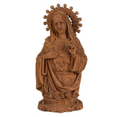 Rozsdabarna színű, antikolt felületű Madonna figura..